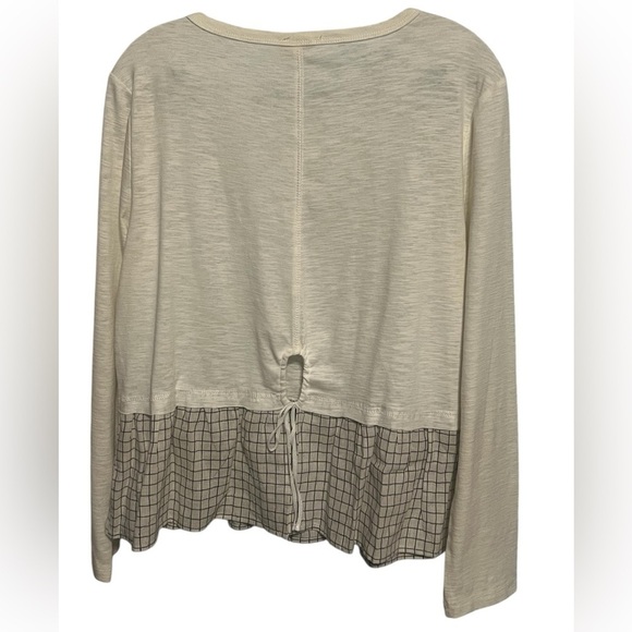 Mo:Vint NWOT cream long sleeve plaid ruffle keyhole back blouse boho - Picture 4 of 10